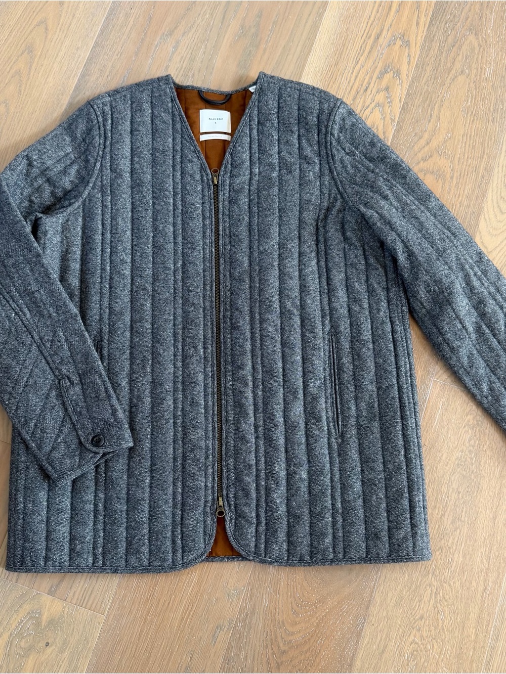 Billy Reid Vertical Quilted Zip Jacket in Charcoal